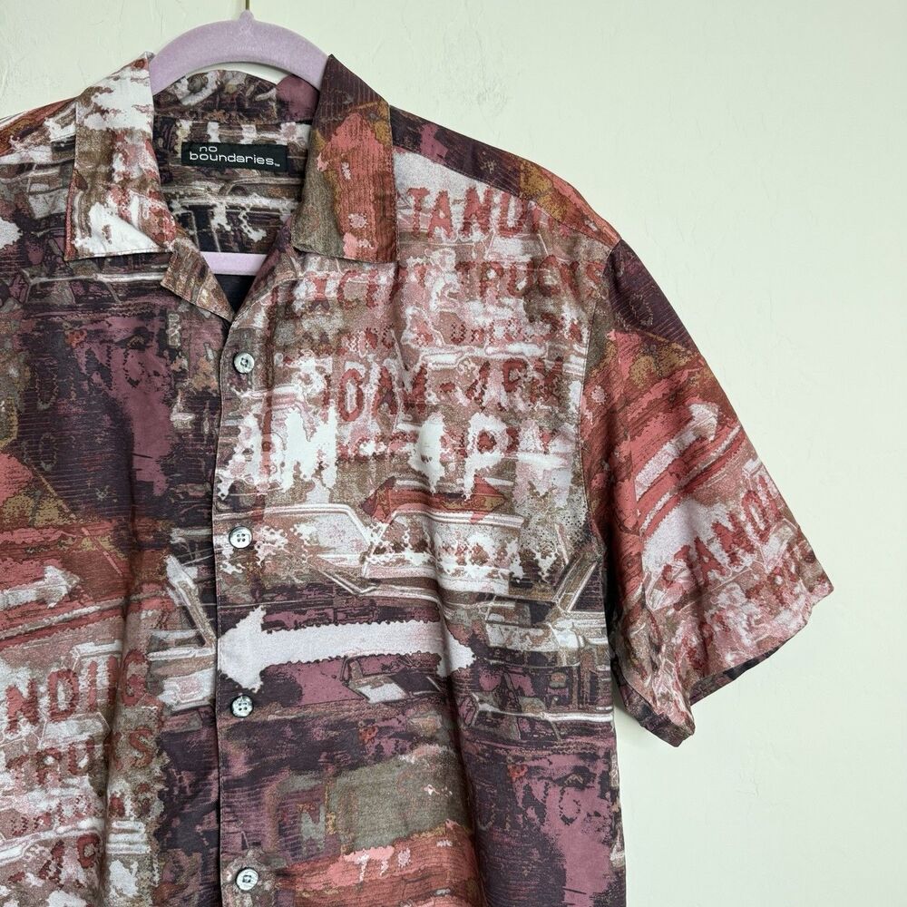 No Boundaries M/L Vintage Graffiti Button Up Short Sleeve Shirt 90’s Y2K Grunge - Picture 6 of 13